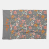 Wildflower geel boho patroon aangepaste naam grijs theedoek (Horizontaal)