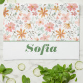 Wildflower geel boho patroon aangepaste naam wit theedoek (Gevouwen)