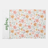 Wildflower geel boho patroon aangepaste naam wit theedoek (Horizontaal)