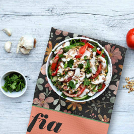 Wildflower geel boho patroon aangepaste naam zwart theedoek