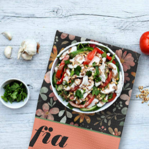 Wildflower geel boho patroon aangepaste naam zwart theedoek