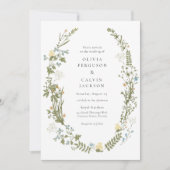 Wildflower Geel en Blauw Bloemen Krans Bruiloft Kaart (Voorkant)