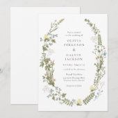 Wildflower Geel en Blauw Bloemen Krans Bruiloft Kaart (Voorkant / Achterkant)