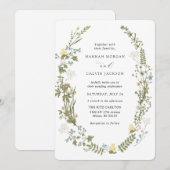 Wildflower Geel en Blauw Bruiloft Kaart (Voorkant / Achterkant)