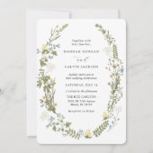 Wildflower Geel en Blauw Bruiloft Kaart (Voorkant)