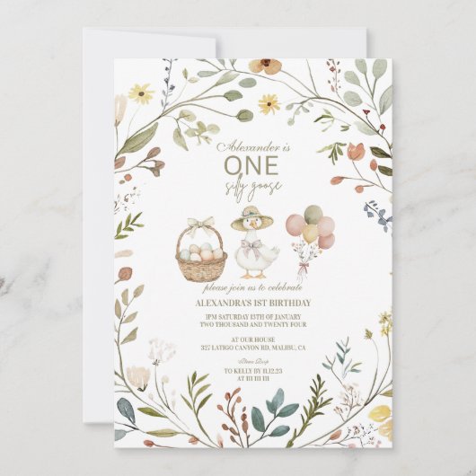 Wildflower Gekke Gans 1e verjaardag Kaart (Voorkant)