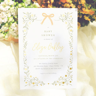 Wildflower & Gele Strik Elegante Tuin Baby Shower Folie Uitnodiging