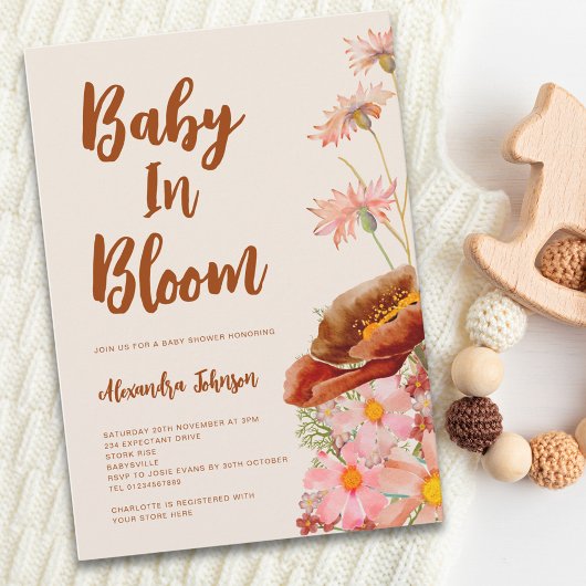 Wildflower Genderneutraal Herfst Baby shower Kaart