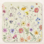 Wildflower geperste bloemen Waterverf Bloemen Kartonnen Onderzetters (Voorkant)