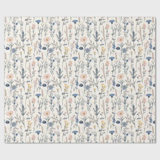 Wildflower Gift Wrapping Paper Blue & Pink Cadeaupapier (Vlak)
