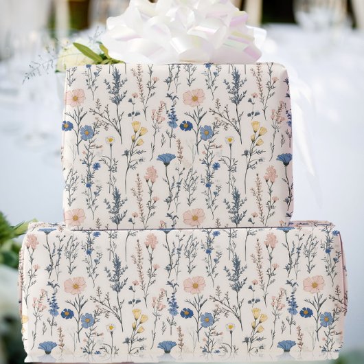 Wildflower Gift Wrapping Paper Blue & Pink Cadeaupapier