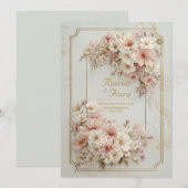 Wildflower Gilded Ticket Frame Wedding Kaart (Voorkant / Achterkant)
