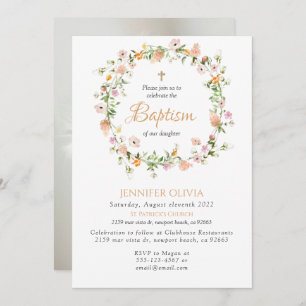Wildflower Girl Baptism Invitation Kaart