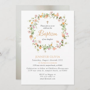 Wildflower Girl Baptism Invitation Kaart