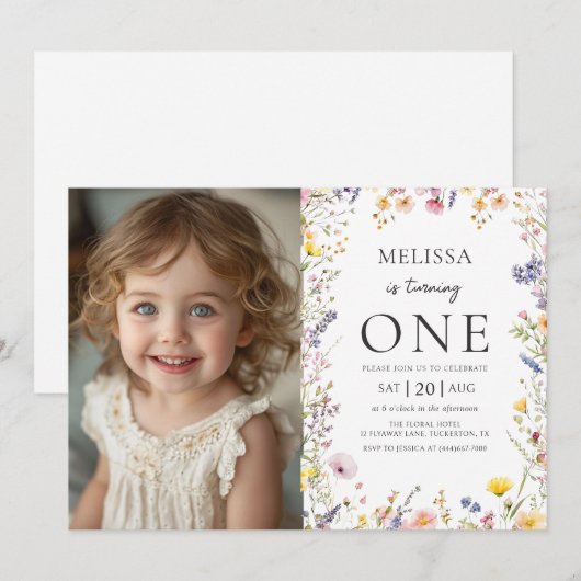 Wildflower Girl Verjaardag Foto Uitnodiging (Voorkant / Achterkant)