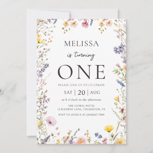 Wildflower Girl Verjaardag Uitnodiging (Voorkant)