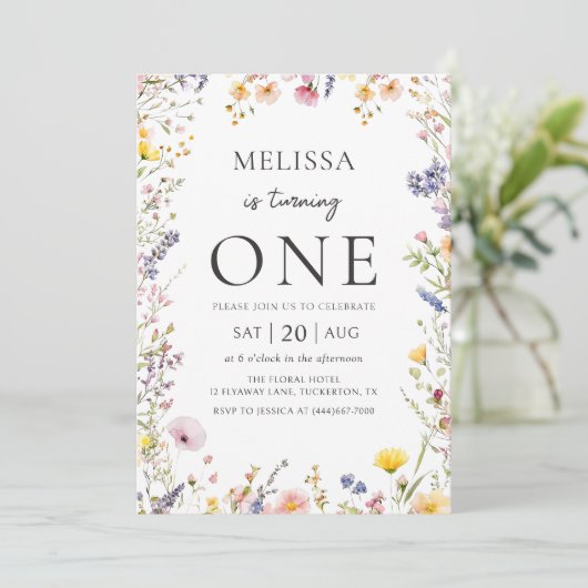 Wildflower Girl Verjaardag Uitnodiging (Staand voorkant)