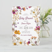 Wildflower Girly Geel Paarse Baby shower Kaart (Staand voorkant)