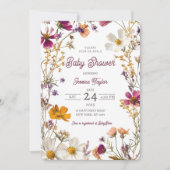 Wildflower Girly Geel Paarse Baby shower Kaart (Voorkant)