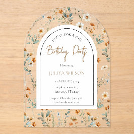 Wildflower girly Verjaardagsfeest Acryl Uitnodigingen