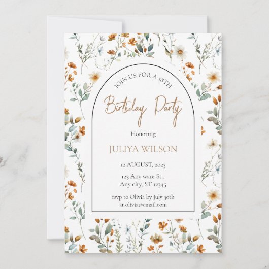 Wildflower girly Verjaardagsfeest Kaart (Voorkant)