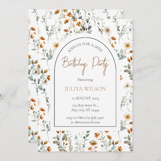 Wildflower girly Verjaardagsfeest Kaart (Voorkant / Achterkant)