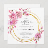 Wildflower Gold Circles Roze Boho Baby Meisje Douc Kaart (Voorkant / Achterkant)