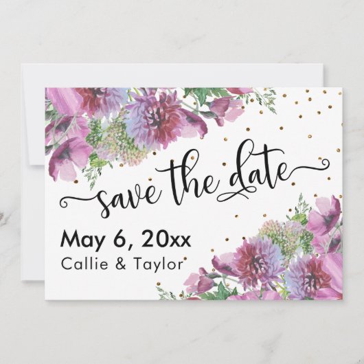Wildflower Gold Confetti Typografie Save the Date (Voorkant)