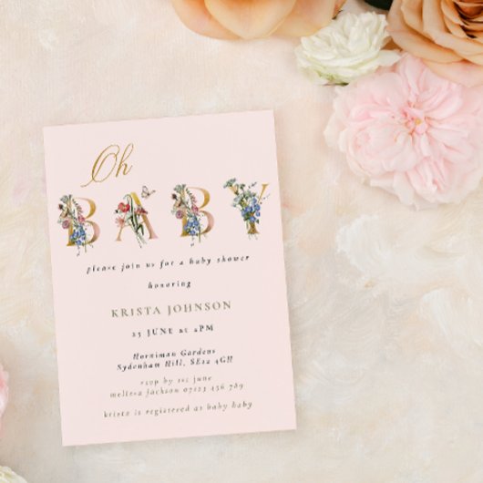  Wildflower Gold en Blush Baby shower Kaart