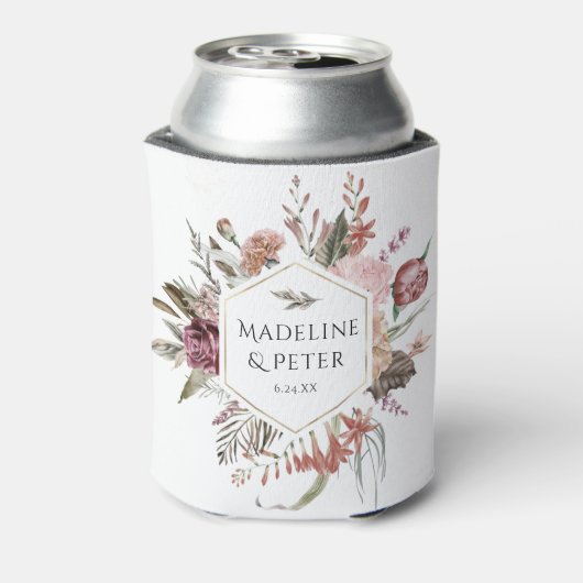 Wildflower Goud Bruiloft Paar Namen Blikjeskoeler (Blikje Achterkant)