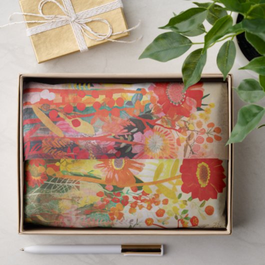 Wildflower Goud Sinaasappel Abstract Schilderen De Tissuepapier (Geschenk)