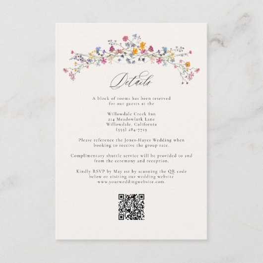 Wildflower Grace Elegant QR Code Wedding Details Informatiekaartje (Voorkant)