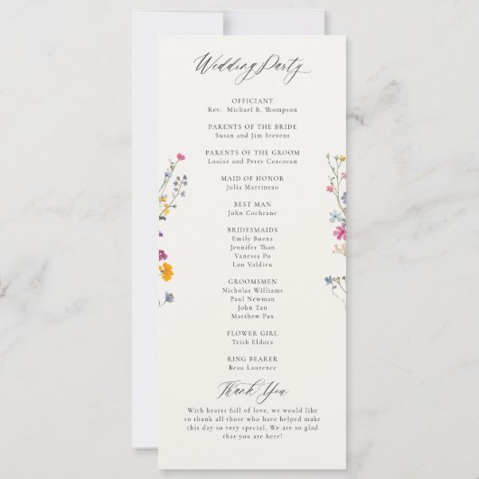Wildflower Grace Modern Elegant Wedding Program (Achterkant)