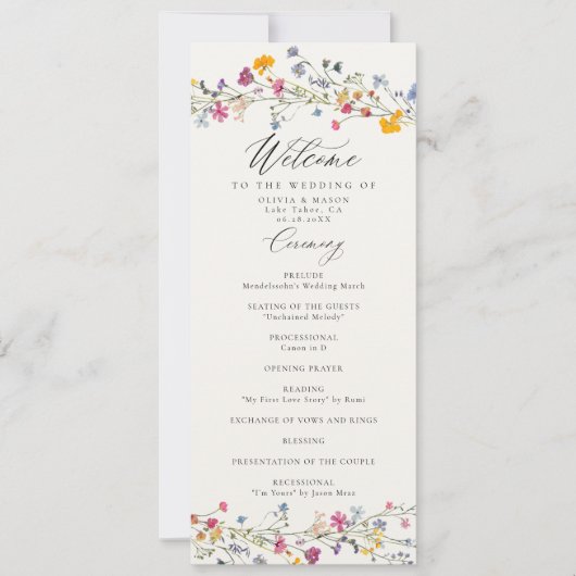 Wildflower Grace Modern Elegant Wedding Program (Voorkant)