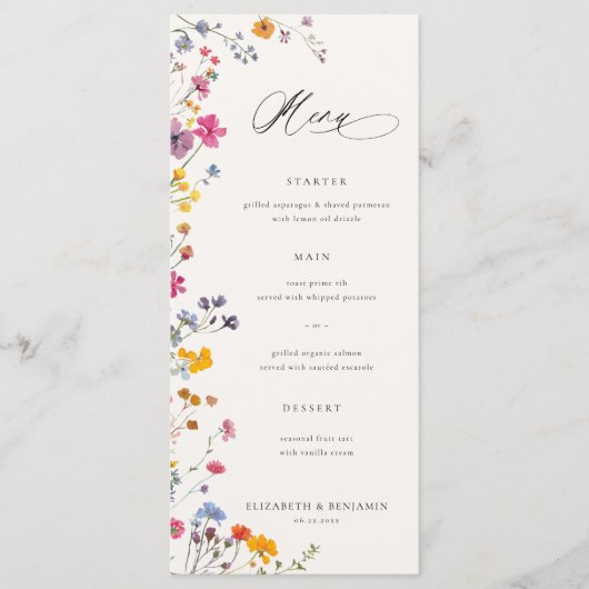 Wildflower Grace Modern Floral Elegant Wedding Menu (Voorkant)