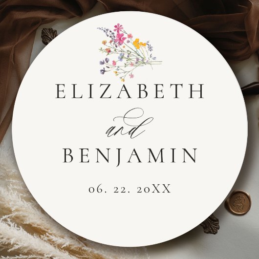 Wildflower Grace Modern Floral Romantic Wedding Ronde Sticker