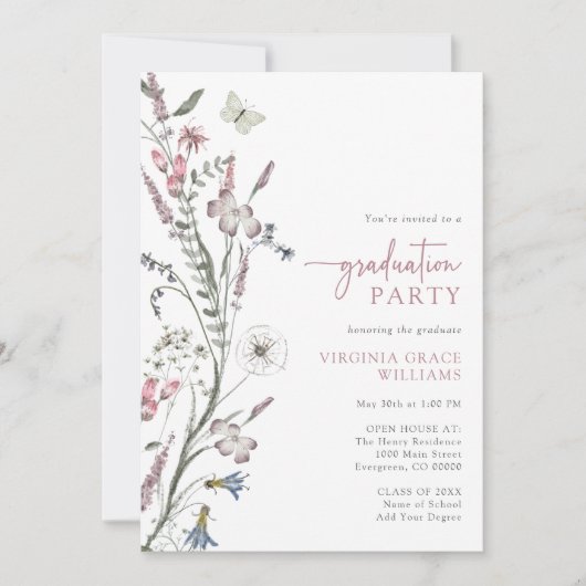 Wildflower Graduation Party Kaart (Voorkant)