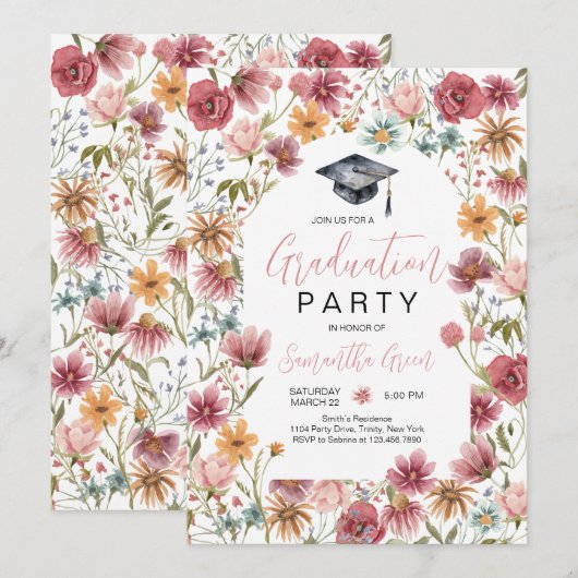 Wildflower Graduation Party Kaart (Voorkant / Achterkant)