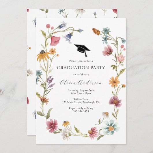 Wildflower Graduation Party Uitnodiging (Voorkant / Achterkant)