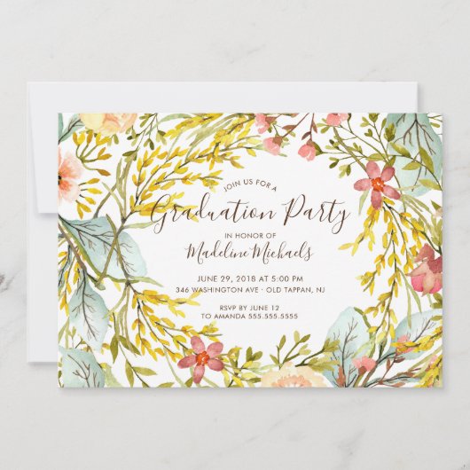 Wildflower Graduation Party Uitnodiging (Voorkant)