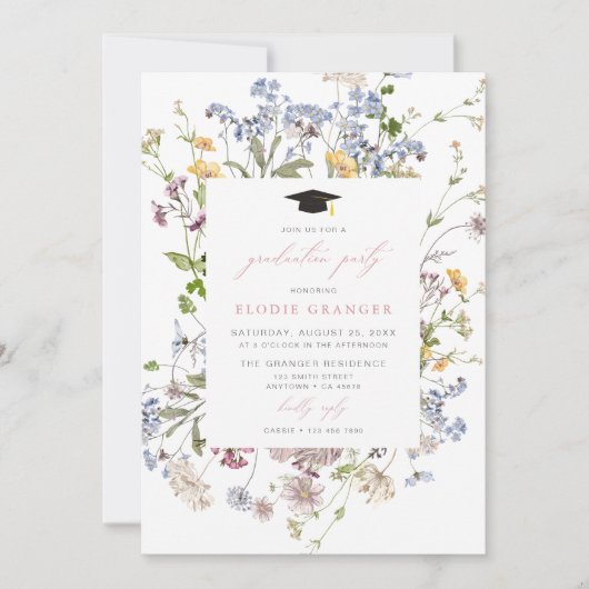 Wildflower Graduation Party Uitnodiging grillig (Voorkant)