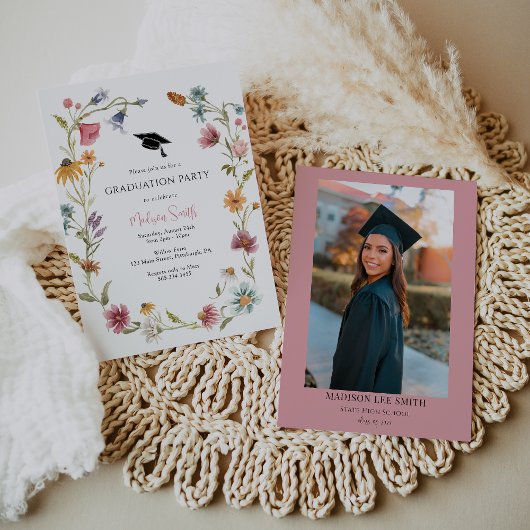 Wildflower Graduation Party Uitnodiging met Foto