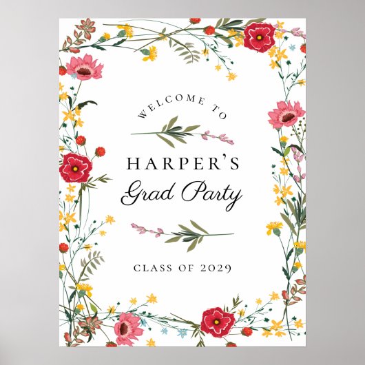 Wildflower Graduation Party Welkomstbord Poster (Voorkant)