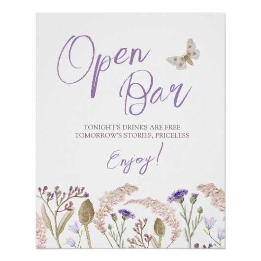 Wildflower gras waterverf herfst bruiloft Open Bar Perfect Poster (Voorkant)