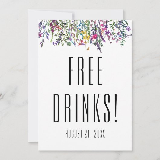 Wildflower Gratis Drinken Zwart Wit Bruiloft Save The Date (Voorkant)