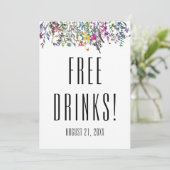 Wildflower Gratis Drinken Zwart Wit Bruiloft Save The Date (Staand voorkant)