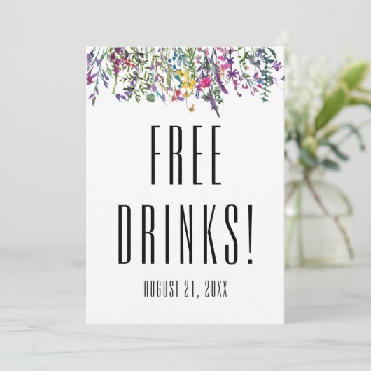 Wildflower Gratis Drinken Zwart Wit Bruiloft Save The Date (Staand voorkant)