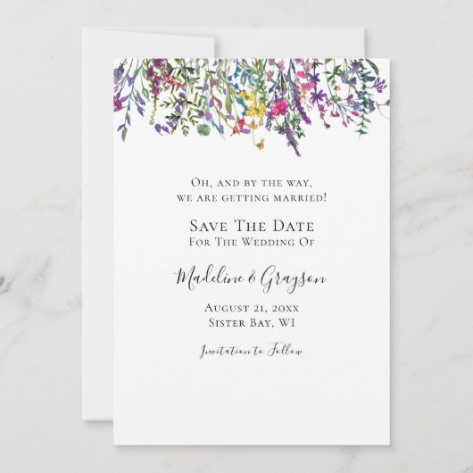 Wildflower Gratis Drinken Zwart Wit Bruiloft Save The Date (Achterkant)