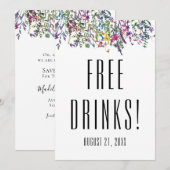 Wildflower Gratis Drinken Zwart Wit Bruiloft Save The Date (Voorkant / Achterkant)
