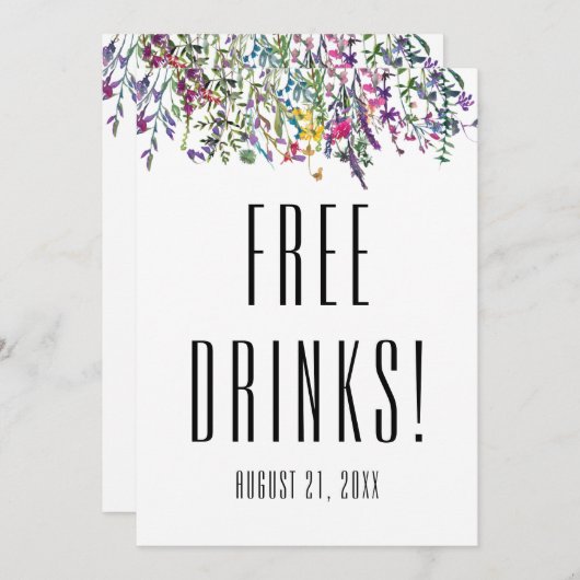 Wildflower Gratis Drinken Zwart Wit Bruiloft Save The Date (Voorkant / Achterkant)